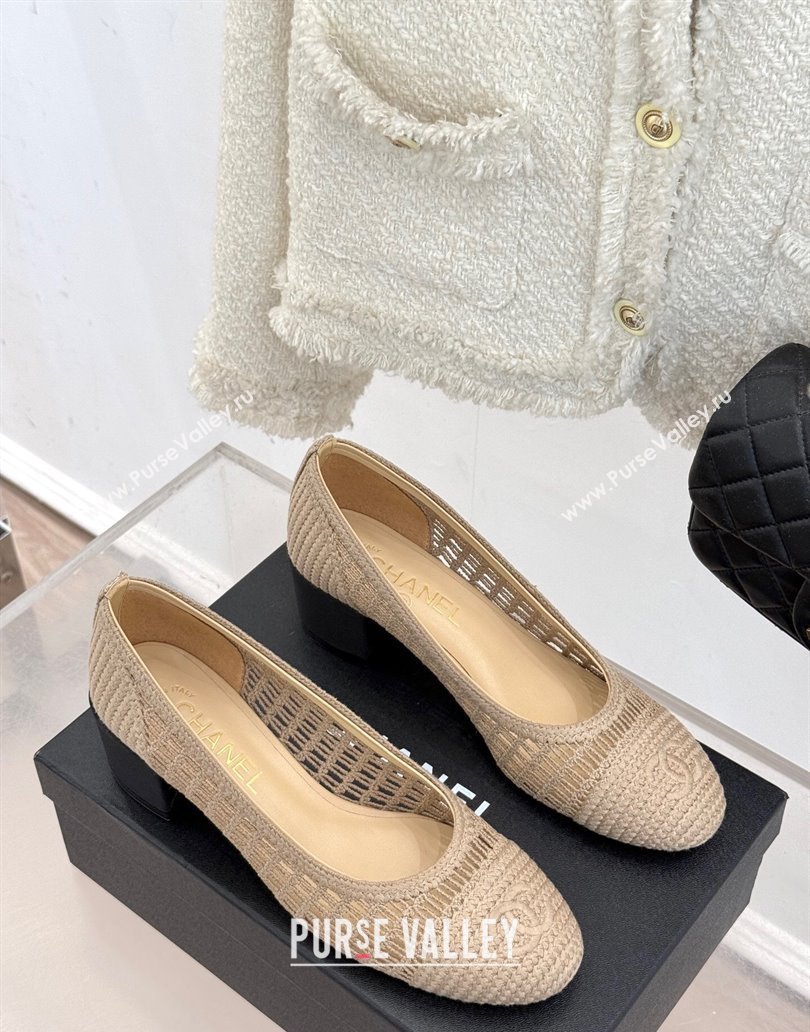 Chanel Crochet Straw Pumps 5cm Beige2 2025 G46352 (MD-250415107)