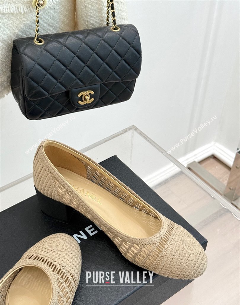 Chanel Crochet Straw Pumps 5cm Beige2 2025 G46352 (MD-250415107)