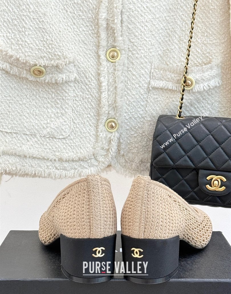 Chanel Crochet Straw Pumps 5cm Beige2 2025 G46352 (MD-250415107)