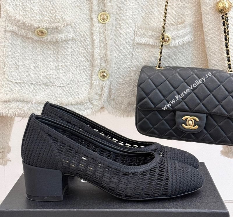 Chanel Crochet Straw Pumps 5cm Black 2025 G46352 (MD-250415108)