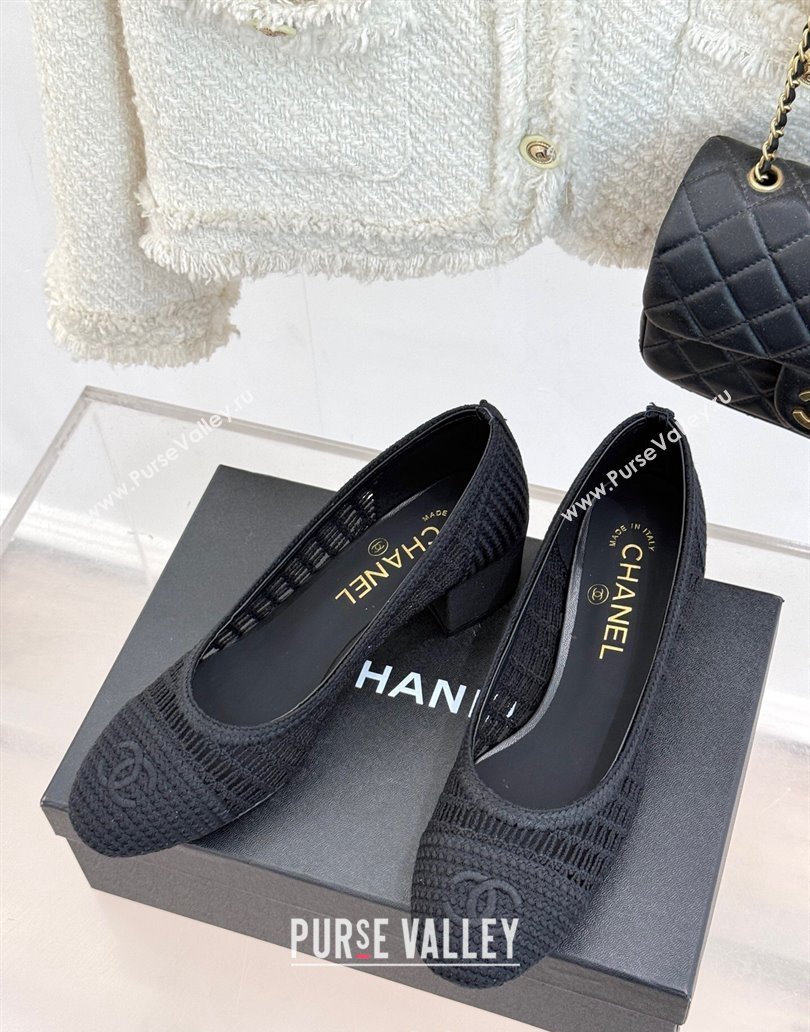 Chanel Crochet Straw Pumps 5cm Black 2025 G46352 (MD-250415108)