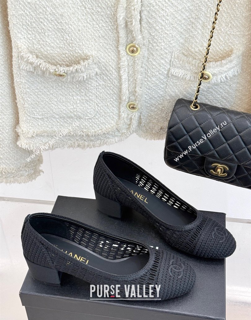 Chanel Crochet Straw Pumps 5cm Black 2025 G46352 (MD-250415108)