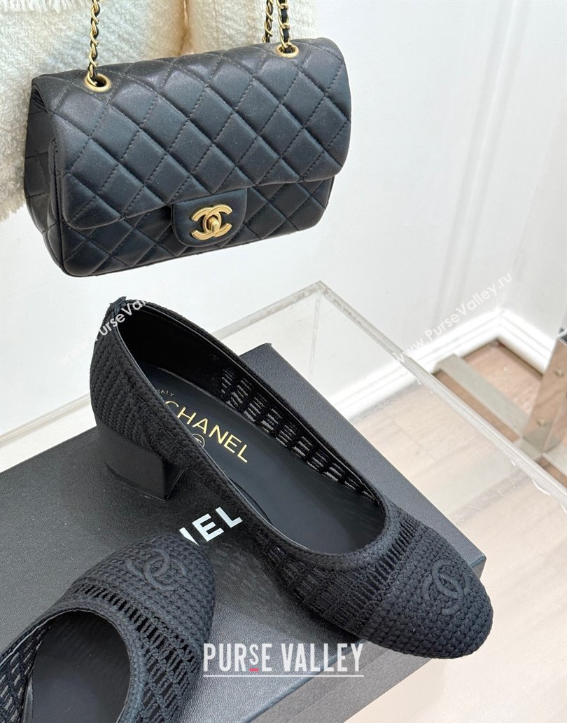 Chanel Crochet Straw Pumps 5cm Black 2025 G46352 (MD-250415108)