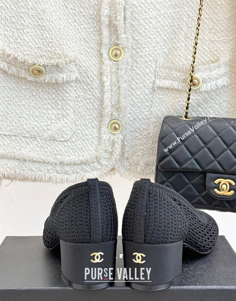 Chanel Crochet Straw Pumps 5cm Black 2025 G46352 (MD-250415108)