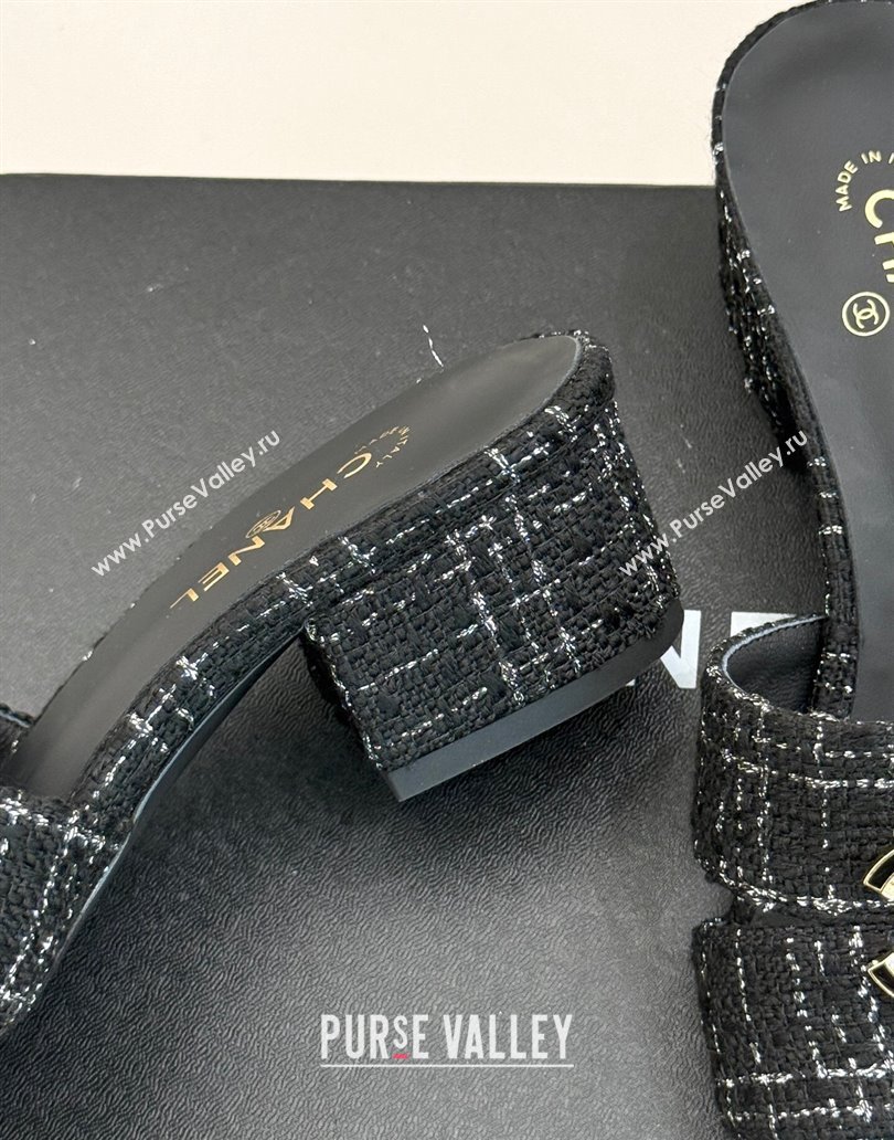 Chanel Tweed Heel Slides Sandal 5cm Black 2025 CH041508 (MD-250415128)