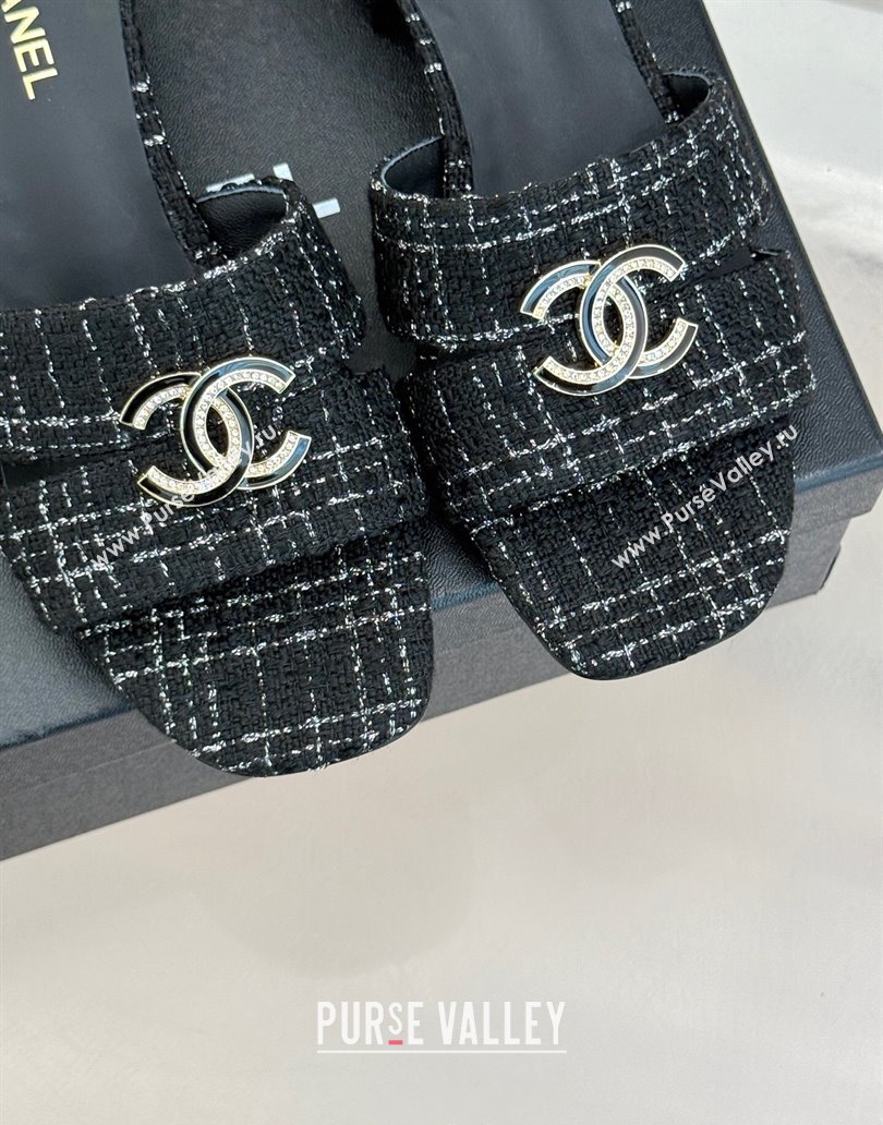 Chanel Tweed Heel Slides Sandal 5cm Black 2025 CH041508 (MD-250415128)