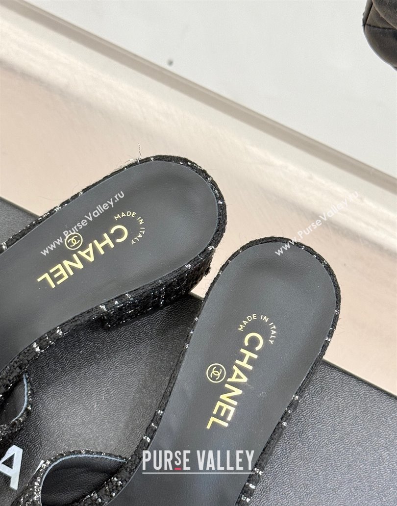 Chanel Tweed Heel Slides Sandal 5cm Black 2025 CH041508 (MD-250415128)