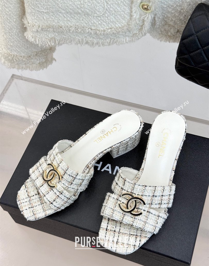 Chanel Twee Heel Slides Sandal 5cm White 2025 CH041508 (MD-250415129)