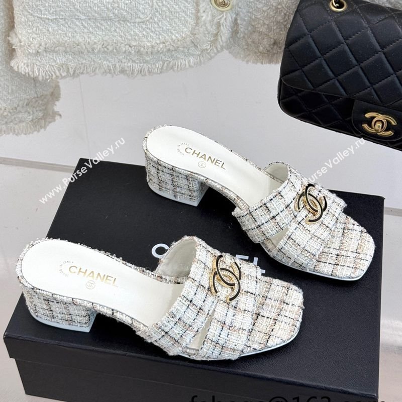Chanel Twee Heel Slides Sandal 5cm White 2025 CH041508 (MD-250415129)