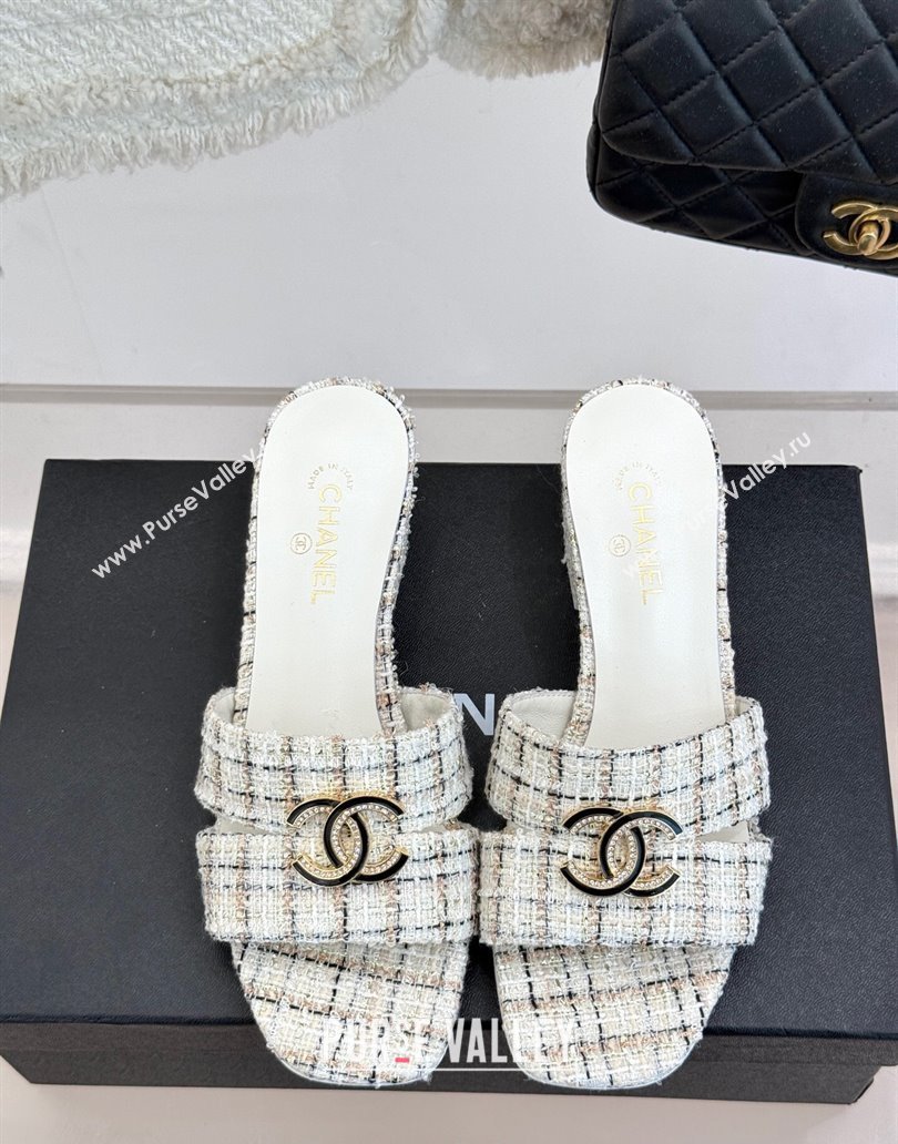 Chanel Twee Heel Slides Sandal 5cm White 2025 CH041508 (MD-250415129)