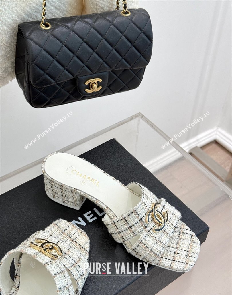 Chanel Twee Heel Slides Sandal 5cm White 2025 CH041508 (MD-250415129)