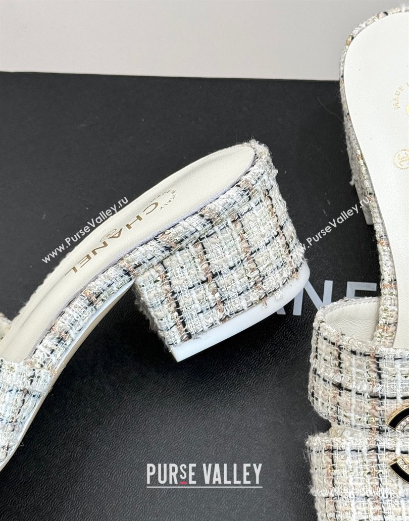 Chanel Twee Heel Slides Sandal 5cm White 2025 CH041508 (MD-250415129)