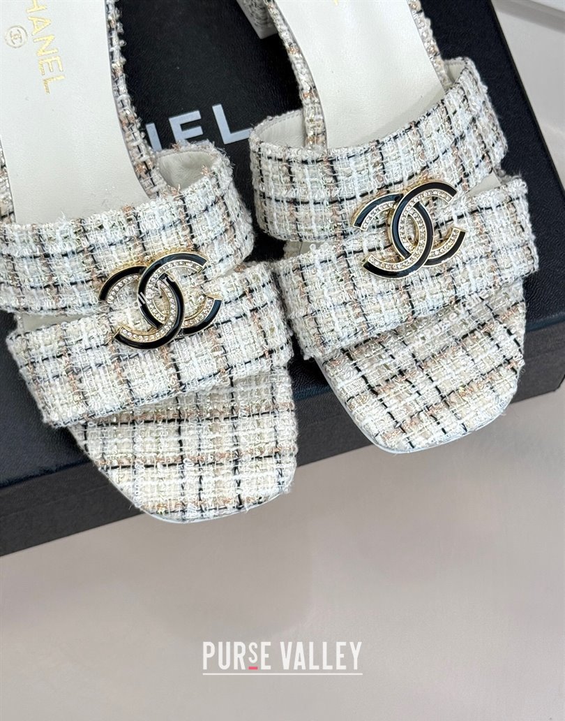 Chanel Twee Heel Slides Sandal 5cm White 2025 CH041508 (MD-250415129)