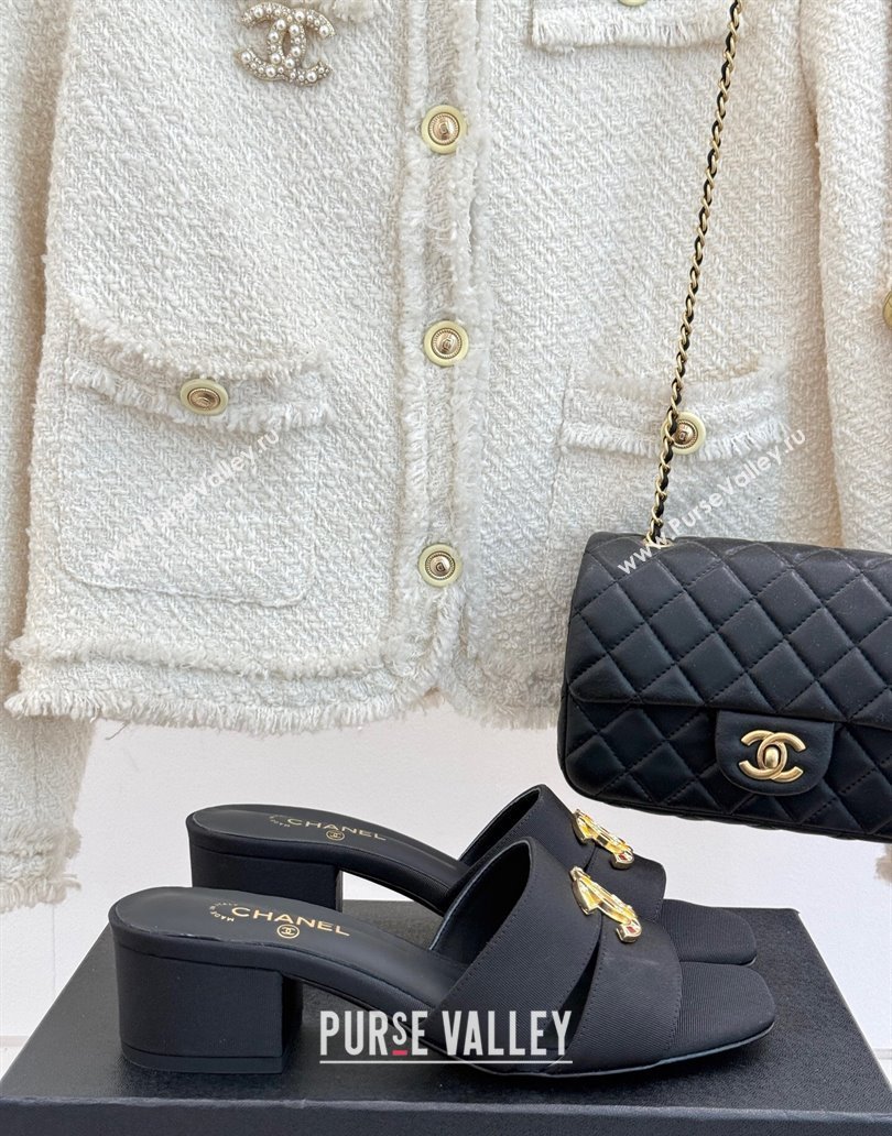 Chanel Grosgrain Heel Slides Sandal 5cm Black 2025 CH041508 (MD-250415130)