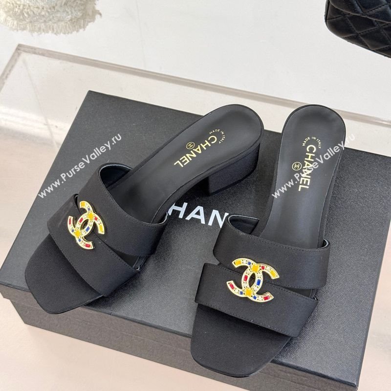 Chanel Grosgrain Heel Slides Sandal 5cm Black 2025 CH041508 (MD-250415130)