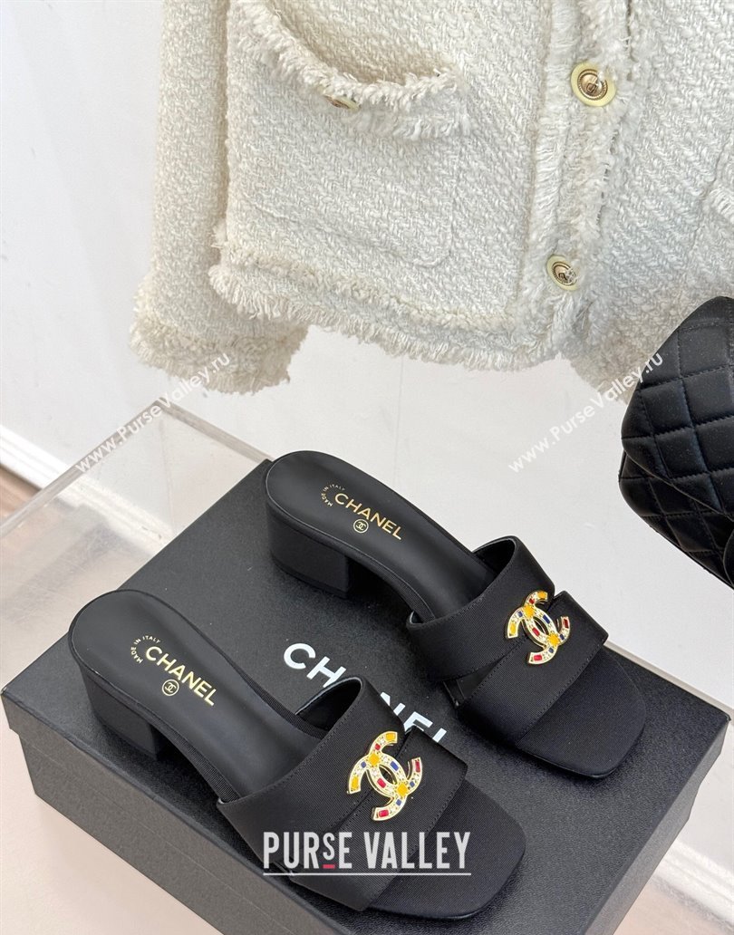 Chanel Grosgrain Heel Slides Sandal 5cm Black 2025 CH041508 (MD-250415130)
