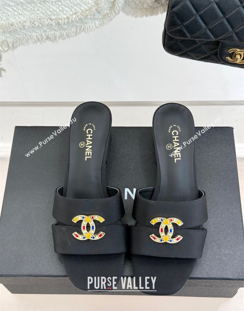Chanel Grosgrain Heel Slides Sandal 5cm Black 2025 CH041508 (MD-250415130)