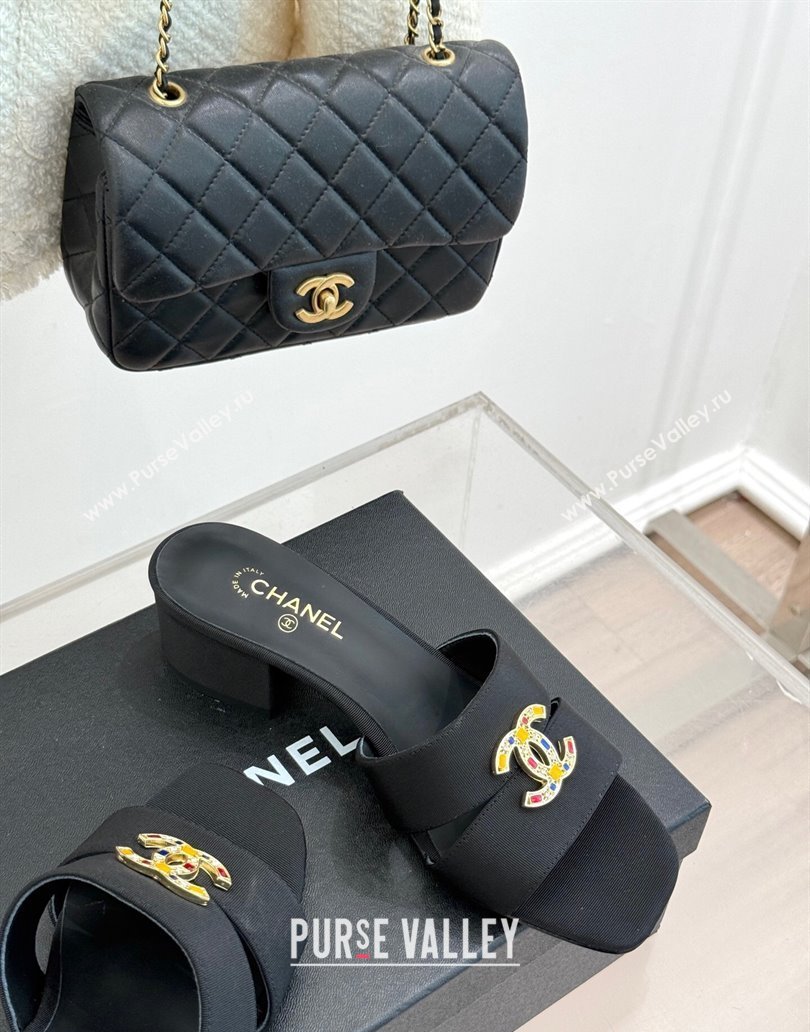 Chanel Grosgrain Heel Slides Sandal 5cm Black 2025 CH041508 (MD-250415130)