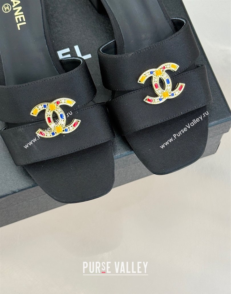 Chanel Grosgrain Heel Slides Sandal 5cm Black 2025 CH041508 (MD-250415130)