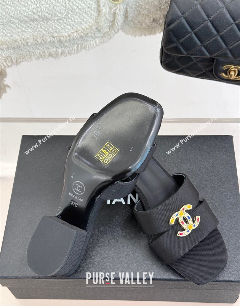 Chanel Grosgrain Heel Slides Sandal 5cm Black 2025 CH041508 (MD-250415130)