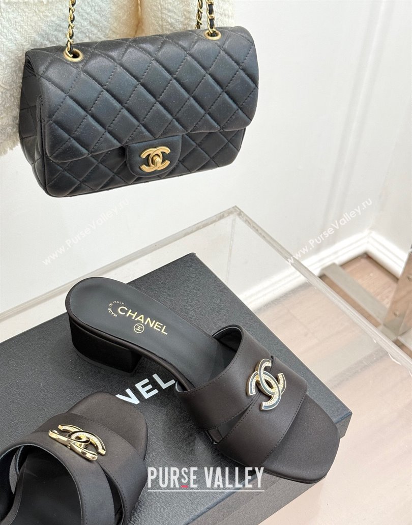 Chanel Satin Heel Slides Sandal 5cm Black 2025 CH041508 (MD-250415132)