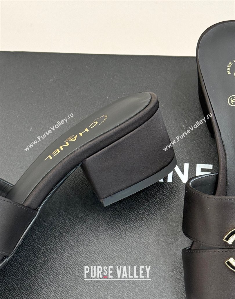 Chanel Satin Heel Slides Sandal 5cm Black 2025 CH041508 (MD-250415132)