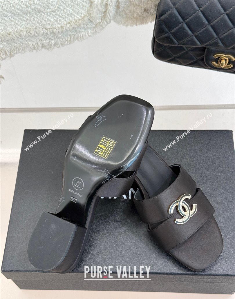 Chanel Satin Heel Slides Sandal 5cm Black 2025 CH041508 (MD-250415132)
