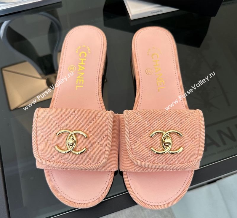 Chanel Denim Flat Slides Sandal with Foldover G45474 Pink 2025 (MD-250415086)