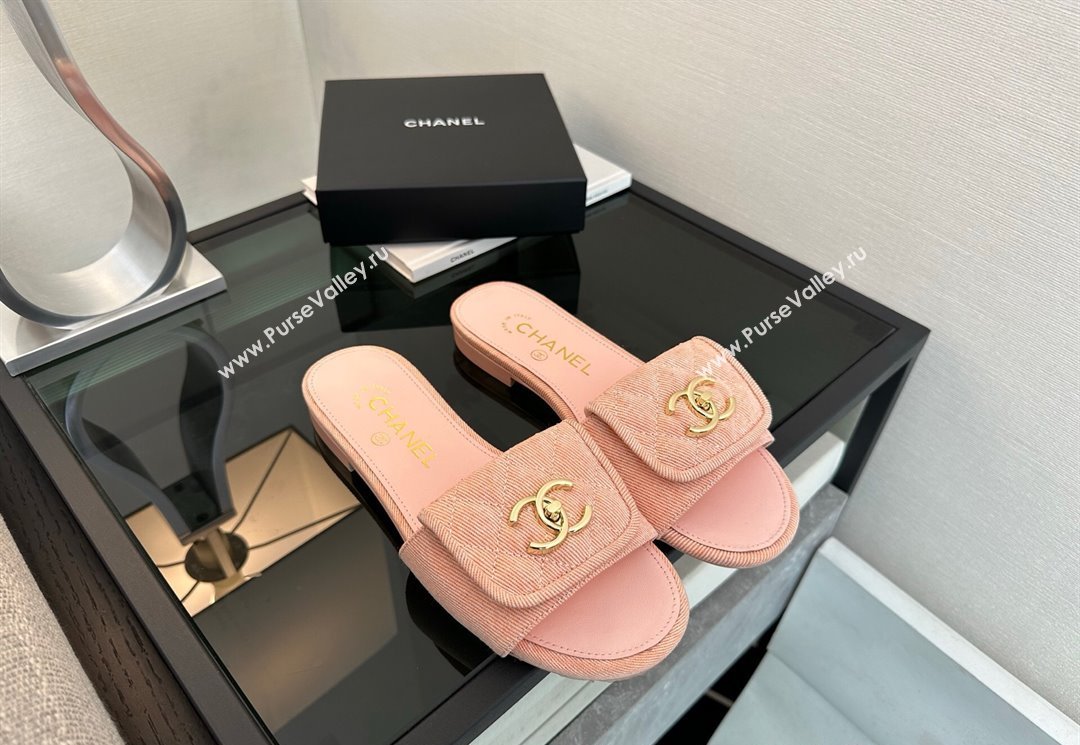 Chanel Denim Flat Slides Sandal with Foldover G45474 Pink 2025 (MD-250415086)