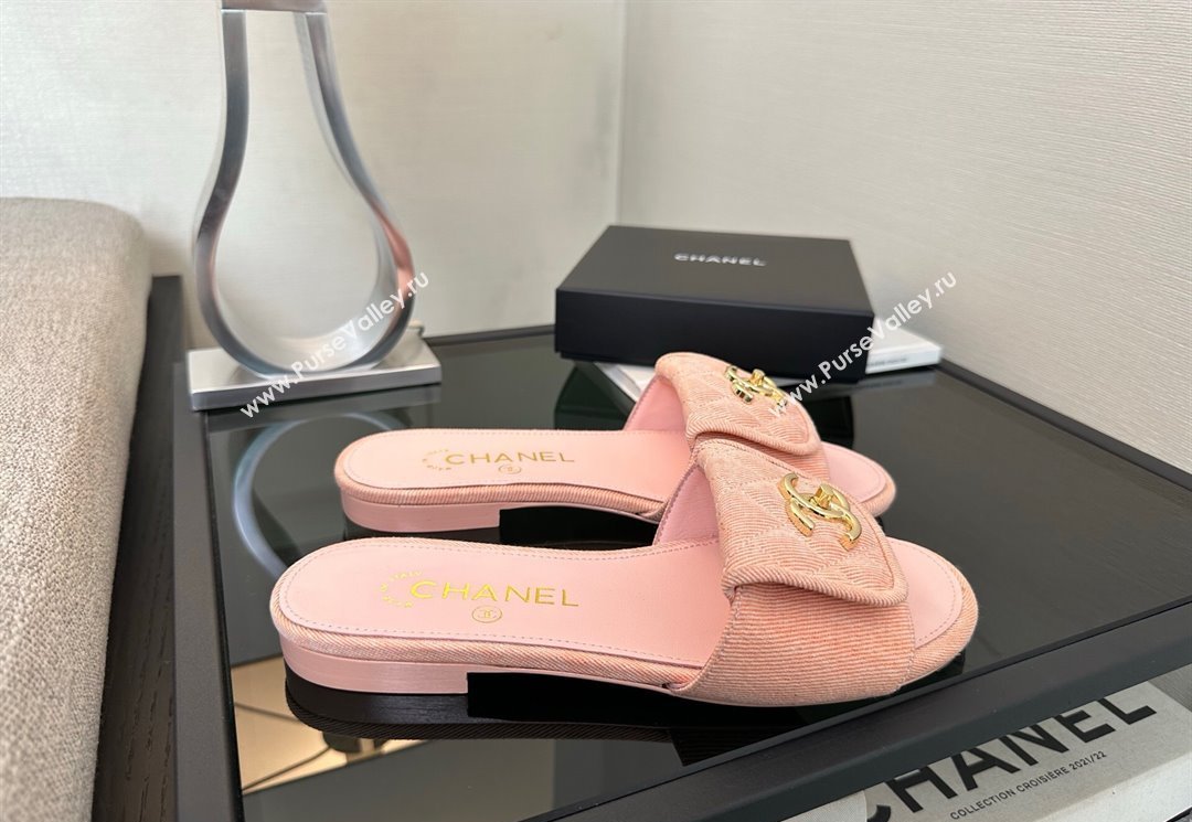 Chanel Denim Flat Slides Sandal with Foldover G45474 Pink 2025 (MD-250415086)
