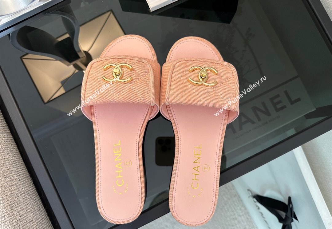 Chanel Denim Flat Slides Sandal with Foldover G45474 Pink 2025 (MD-250415086)