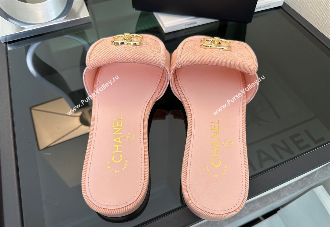Chanel Denim Flat Slides Sandal with Foldover G45474 Pink 2025 (MD-250415086)