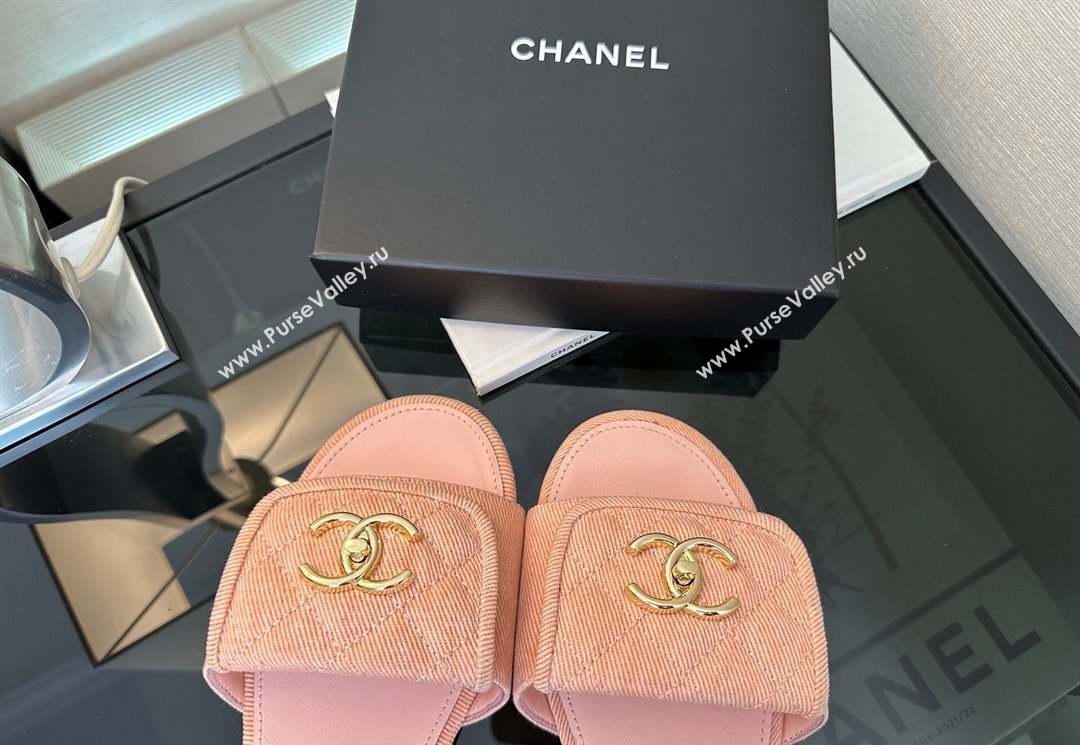 Chanel Denim Flat Slides Sandal with Foldover G45474 Pink 2025 (MD-250415086)
