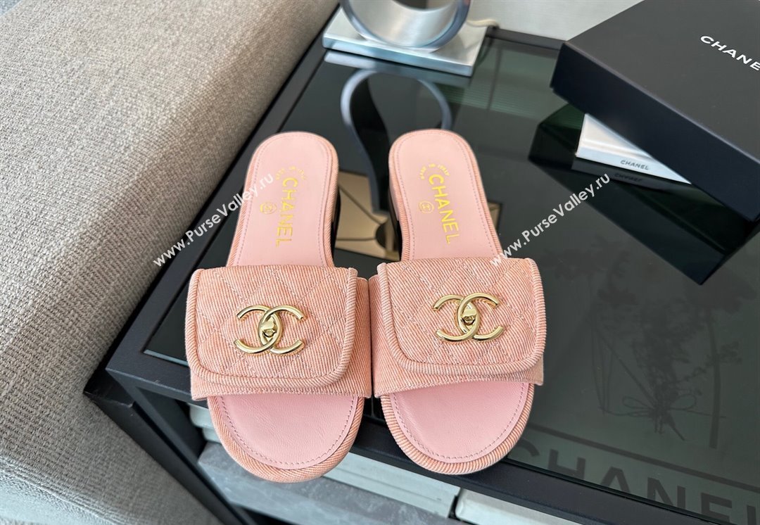 Chanel Denim Flat Slides Sandal with Foldover G45474 Pink 2025 (MD-250415086)