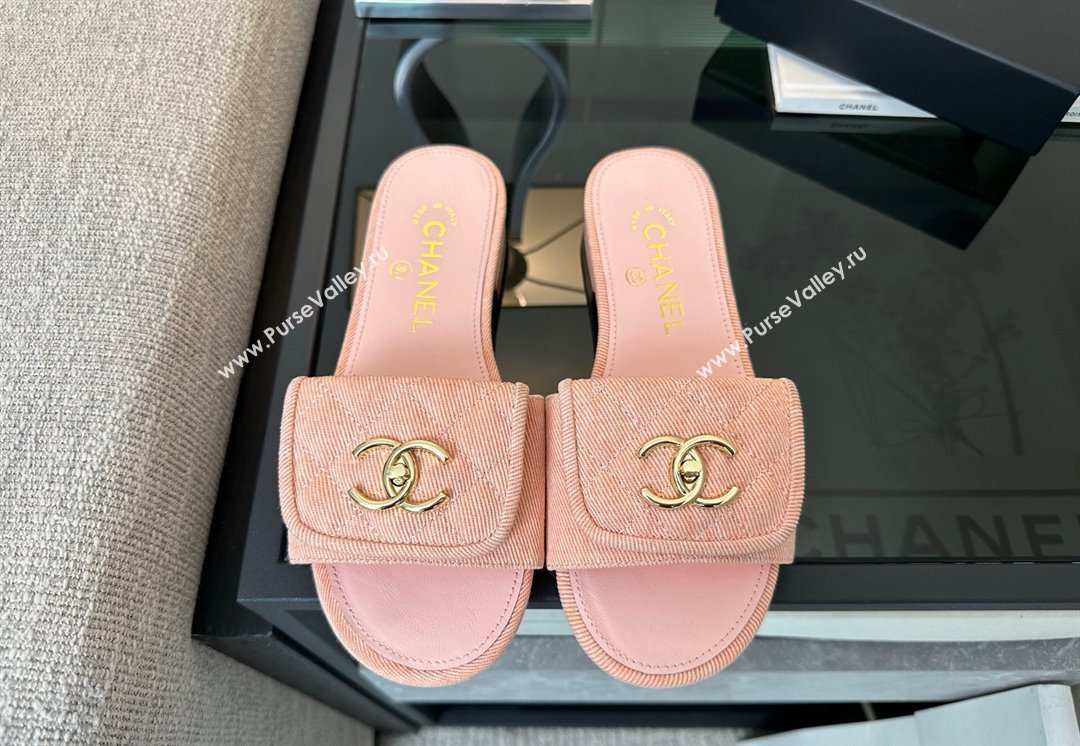 Chanel Denim Flat Slides Sandal with Foldover G45474 Pink 2025 (MD-250415086)