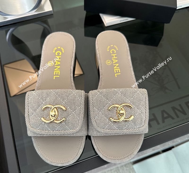 Chanel Denim Flat Slides Sandal with Foldover G45474 Grey 2025 (MD-250415087)