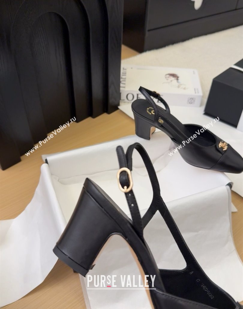 Chanel Lambskin Slingback Pumps 6.5cm with CC Stud Tag Black 2025 G46441 (MD-250415005)