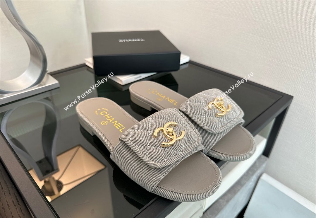 Chanel Denim Flat Slides Sandal with Foldover G45474 Grey 2025 (MD-250415087)