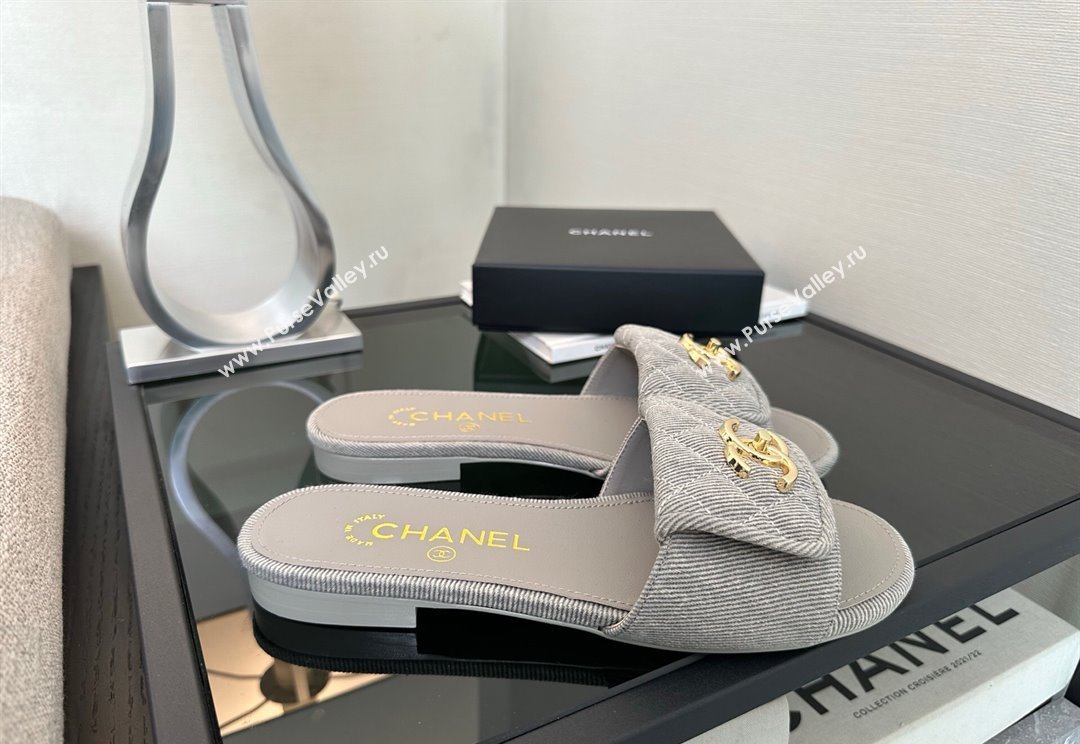 Chanel Denim Flat Slides Sandal with Foldover G45474 Grey 2025 (MD-250415087)