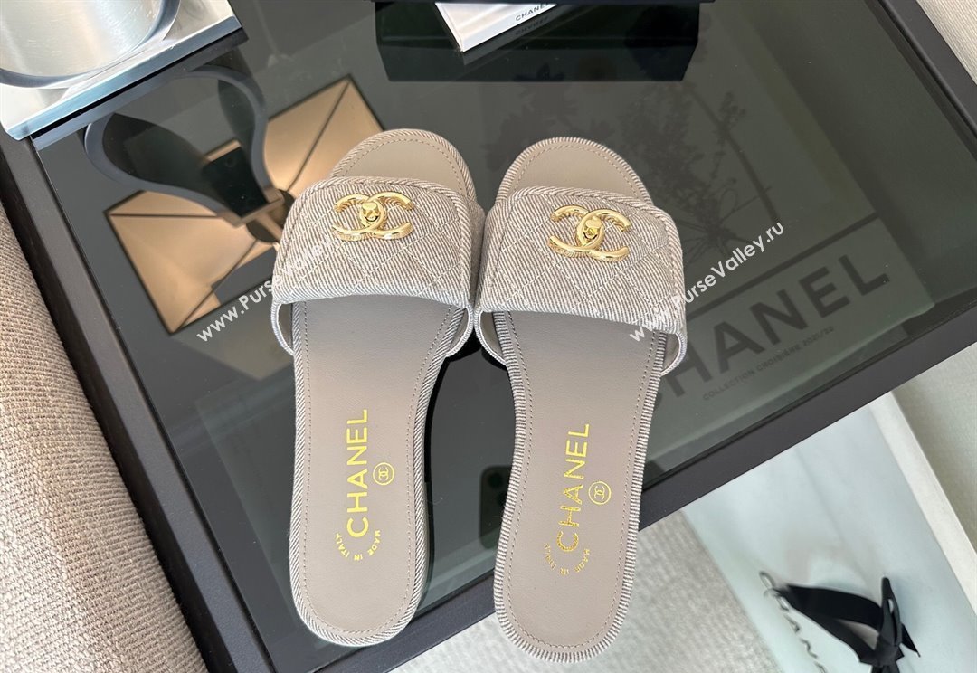 Chanel Denim Flat Slides Sandal with Foldover G45474 Grey 2025 (MD-250415087)
