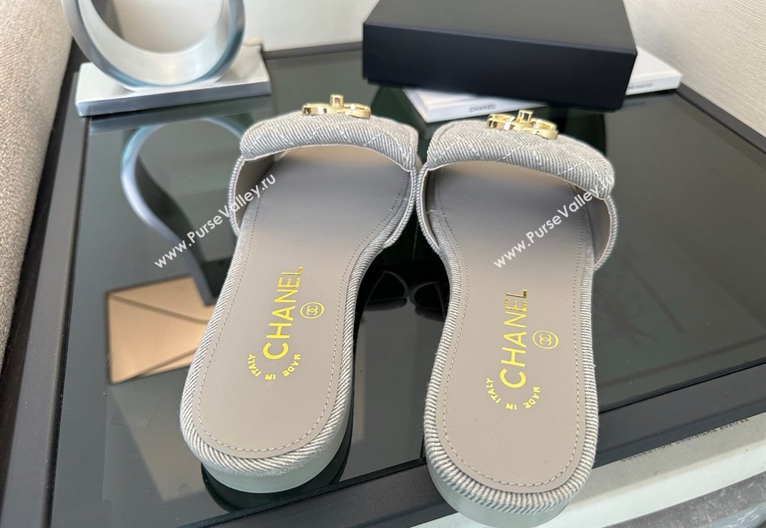 Chanel Denim Flat Slides Sandal with Foldover G45474 Grey 2025 (MD-250415087)