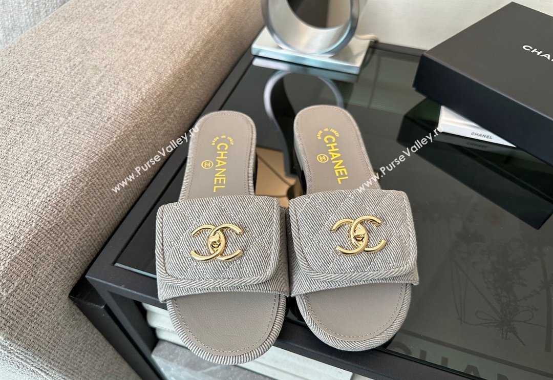 Chanel Denim Flat Slides Sandal with Foldover G45474 Grey 2025 (MD-250415087)