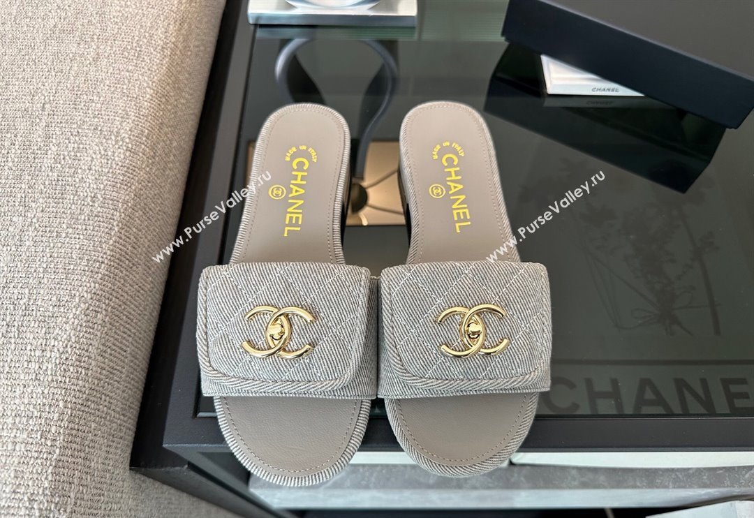 Chanel Denim Flat Slides Sandal with Foldover G45474 Grey 2025 (MD-250415087)