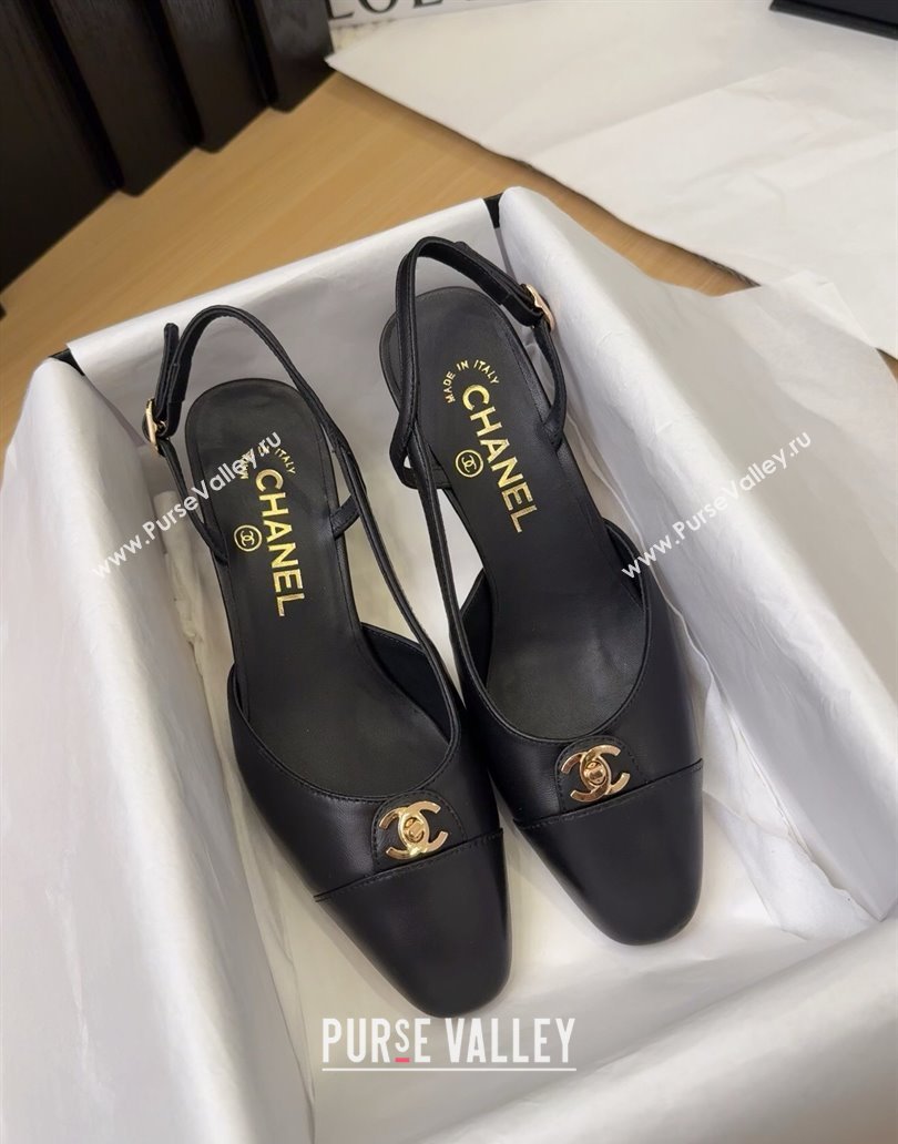 Chanel Lambskin Slingback Pumps 6.5cm with CC Stud Tag Black 2025 G46441 (MD-250415005)