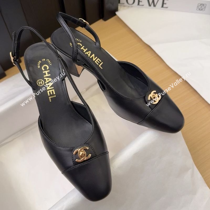 Chanel Lambskin Slingback Pumps 6.5cm with CC Stud Tag Black 2025 G46441 (MD-250415005)