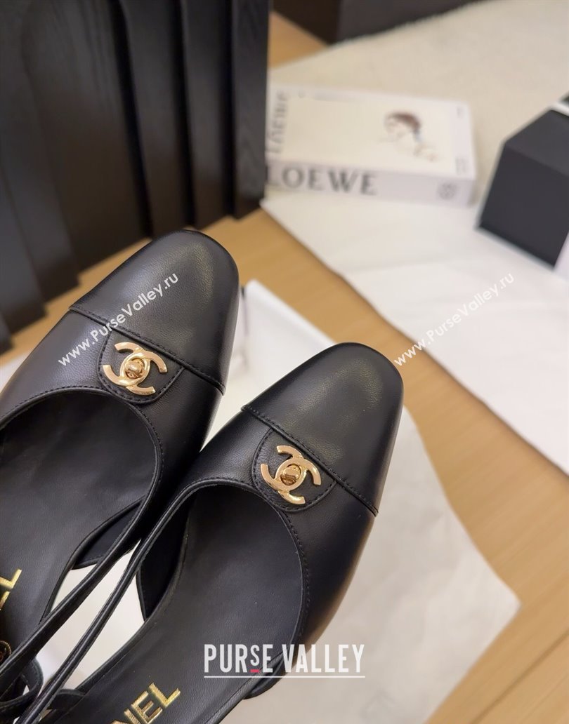 Chanel Lambskin Slingback Pumps 6.5cm with CC Stud Tag Black 2025 G46441 (MD-250415005)