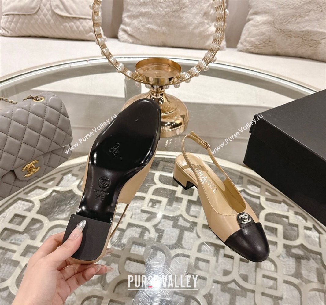 Chanel Lambskin Leather Slingback Pumps 3.5cm with CC Stud Tag Beige 2025 G46441 (MD-250415012)