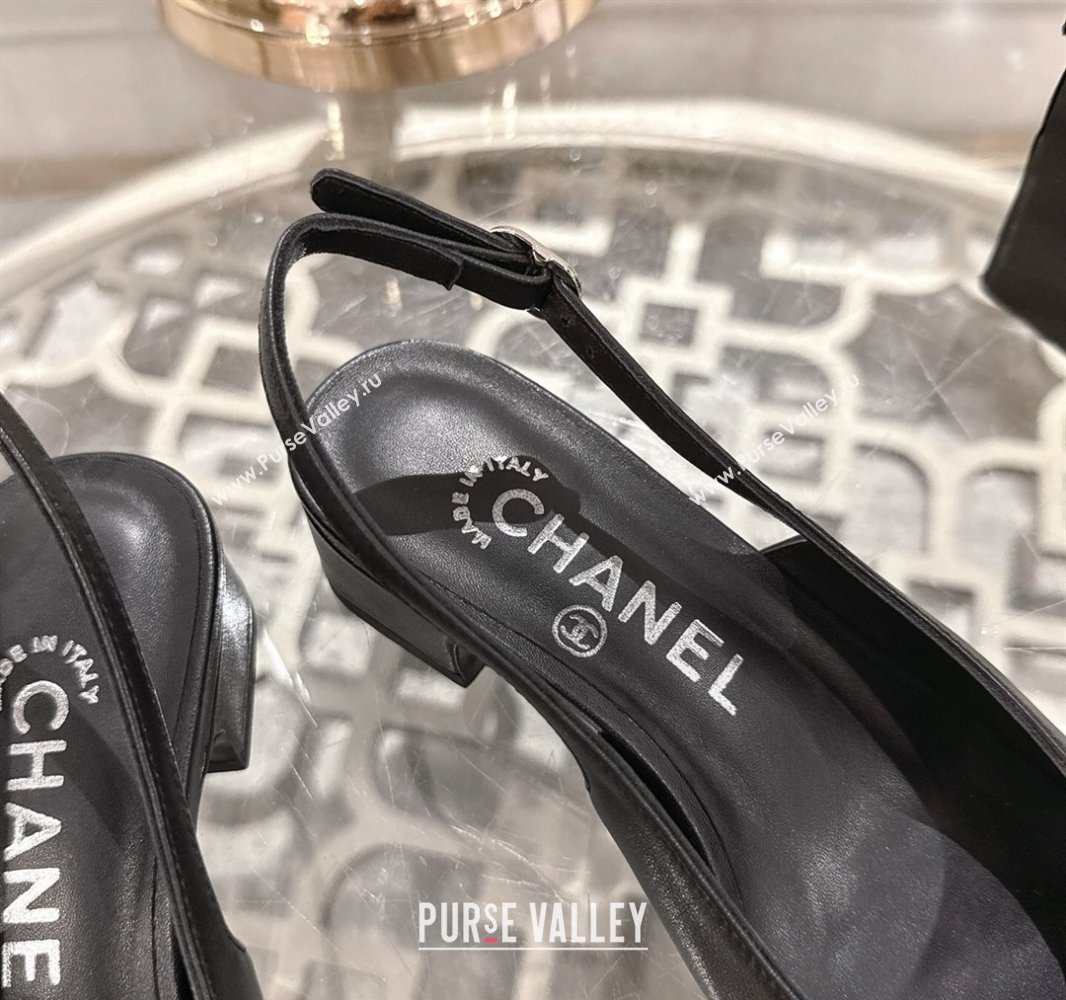 Chanel Lambskin Leather Slingback Pumps 3.5cm with CC Stud Tag Black 2025 G46441 (MD-250415013)