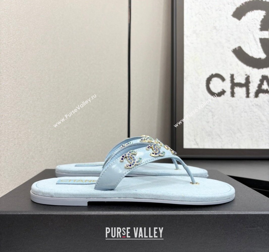 Chanel Lambskin Flat Slide Thong Sandals with CC Charm Light Blue 2025 CH041621 (MD-250416155)