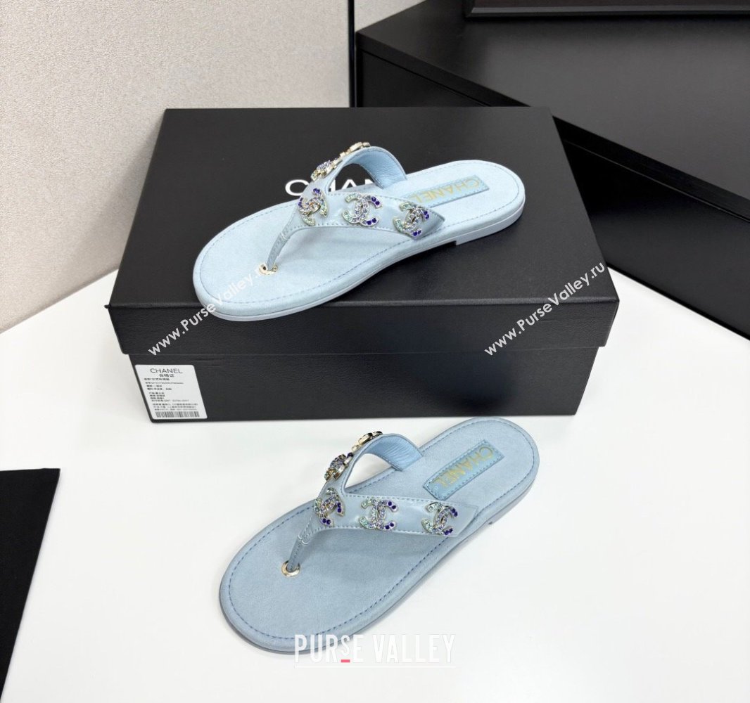 Chanel Lambskin Flat Slide Thong Sandals with CC Charm Light Blue 2025 CH041621 (MD-250416155)